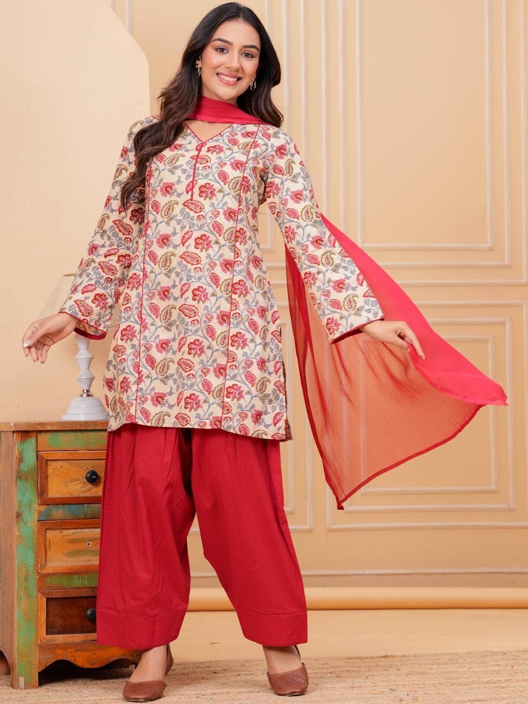 GAYRAA Women Printed Regular Pure Cotton Kurta with Salwar & With Dupatta