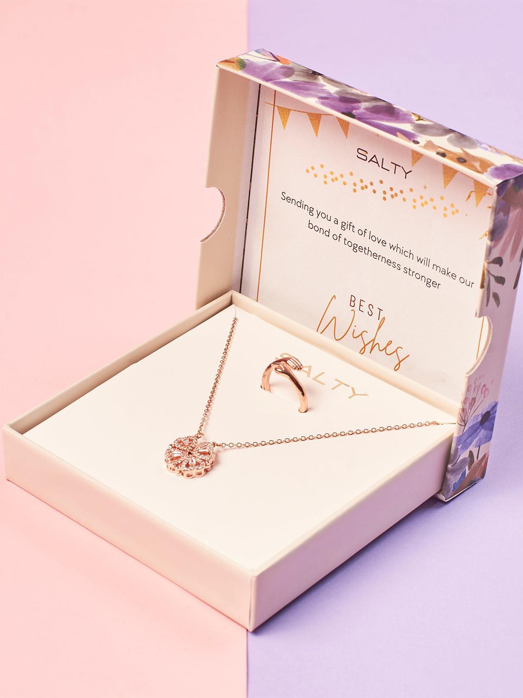 Buy SALTY Rose Anti Tarnish Gift Box Zircon Heart Jewellery Set - - Accessories for Women