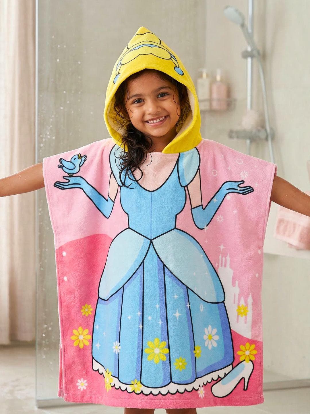 Buy Famyo Kids Blue Princess Hooded Poncho Bath Towel Microfiber 230 GSM Super Soft 1 7 Yrs - - Home for Unisex Kids