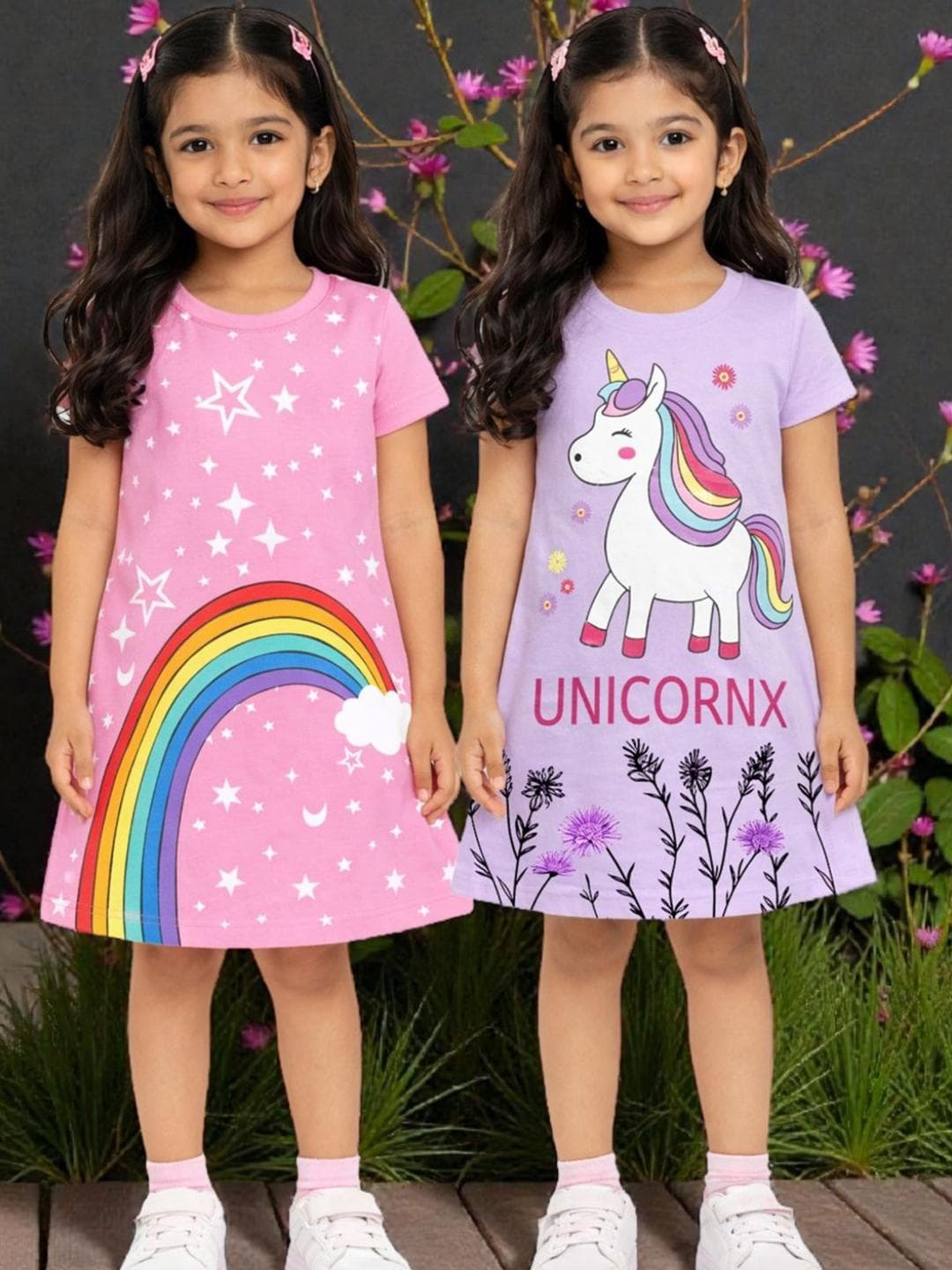 KEESOR Girls Pack of 2 Printed A-Line Dresses
