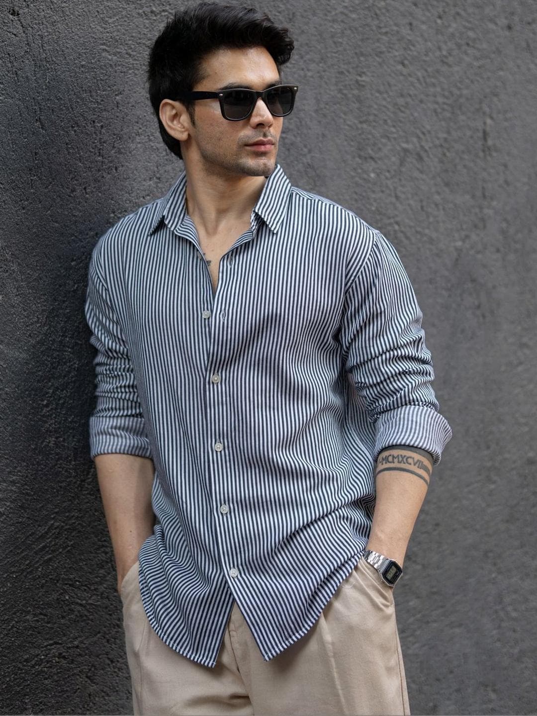 Powerlook Black & White Striped Shirt