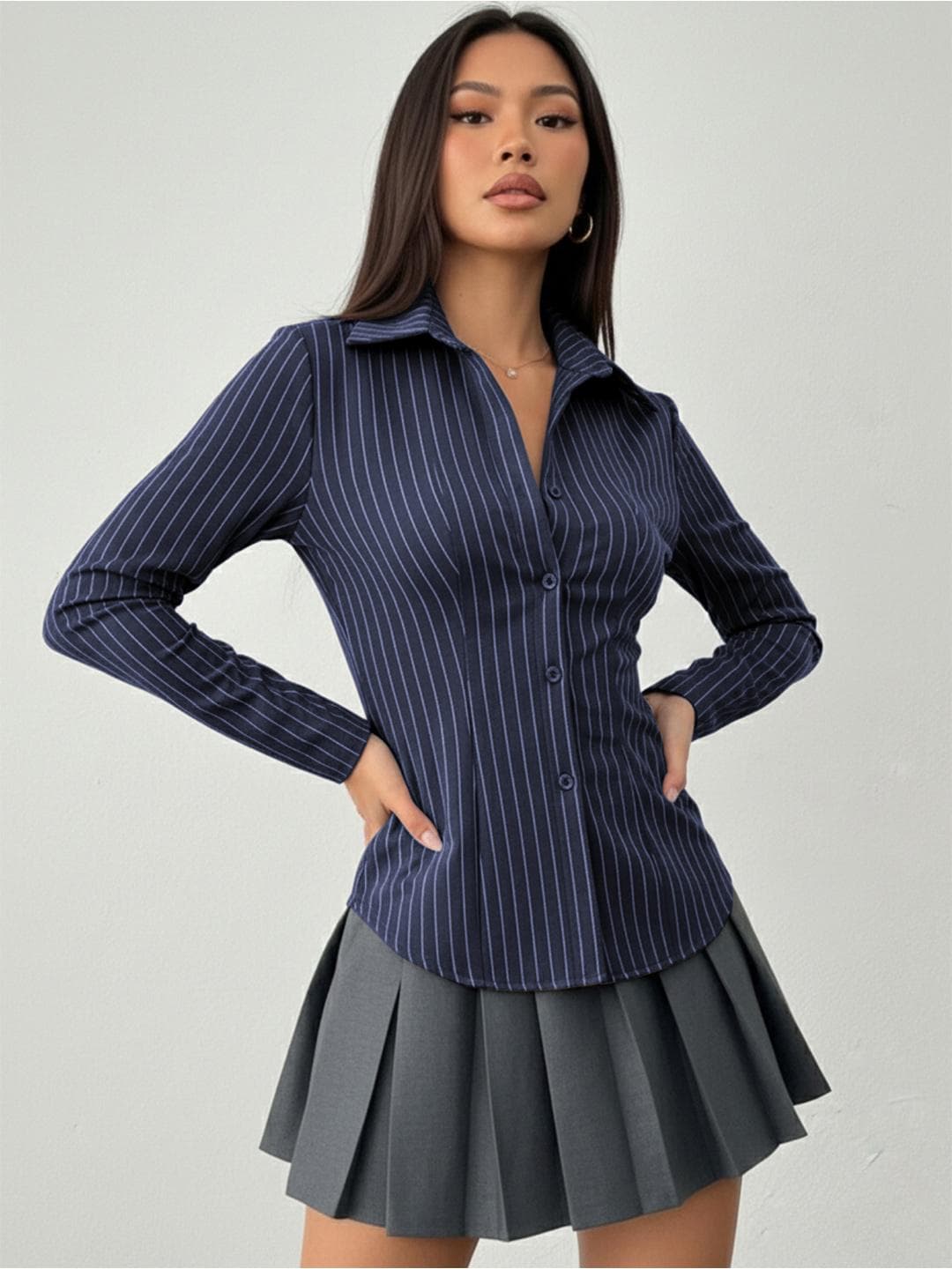 AAHWAN Women Slim Fit Striped Casual Shirt