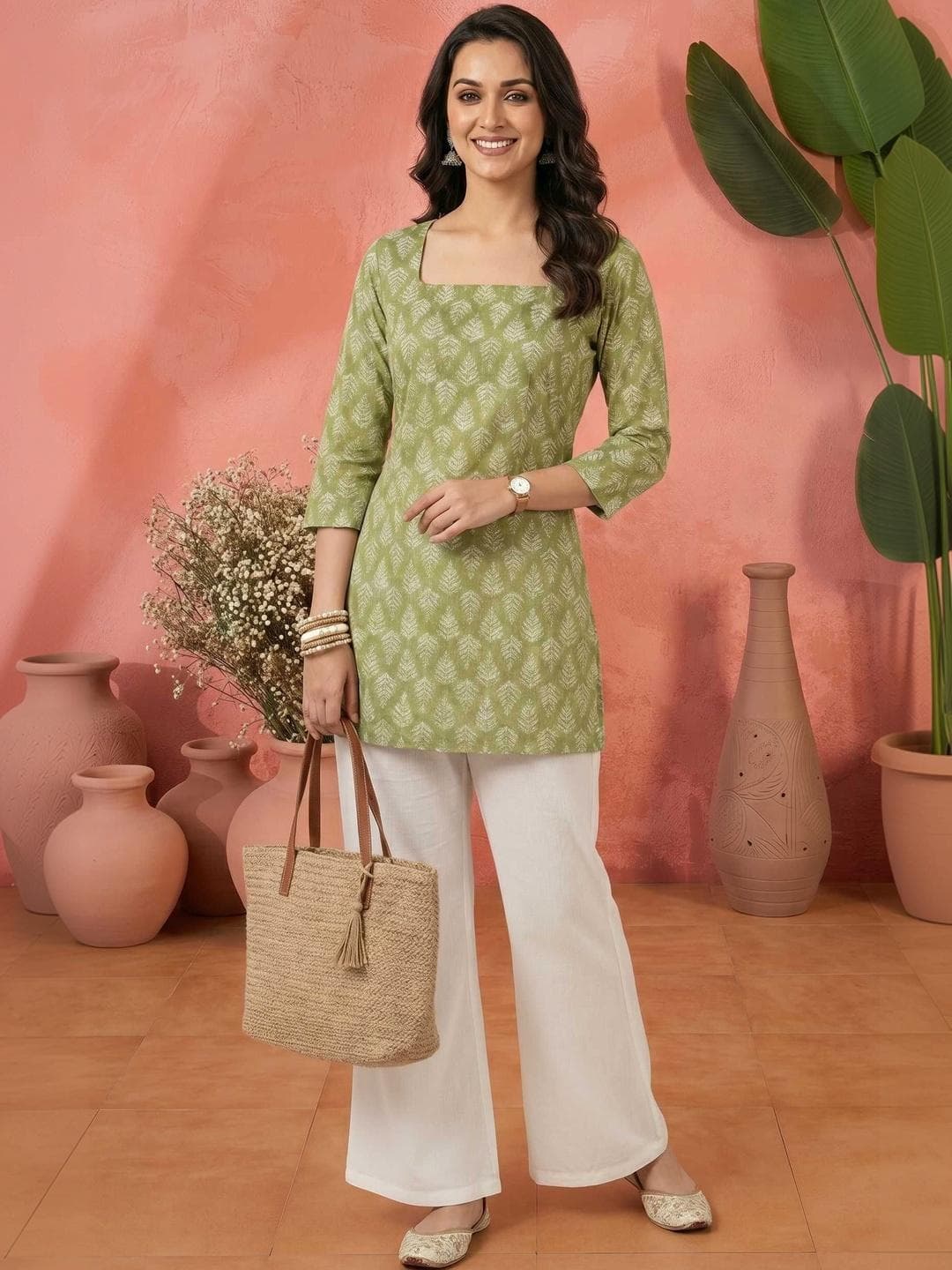 Sangria Floral Printed Pure Cotton Square Neck Straight Kurtis