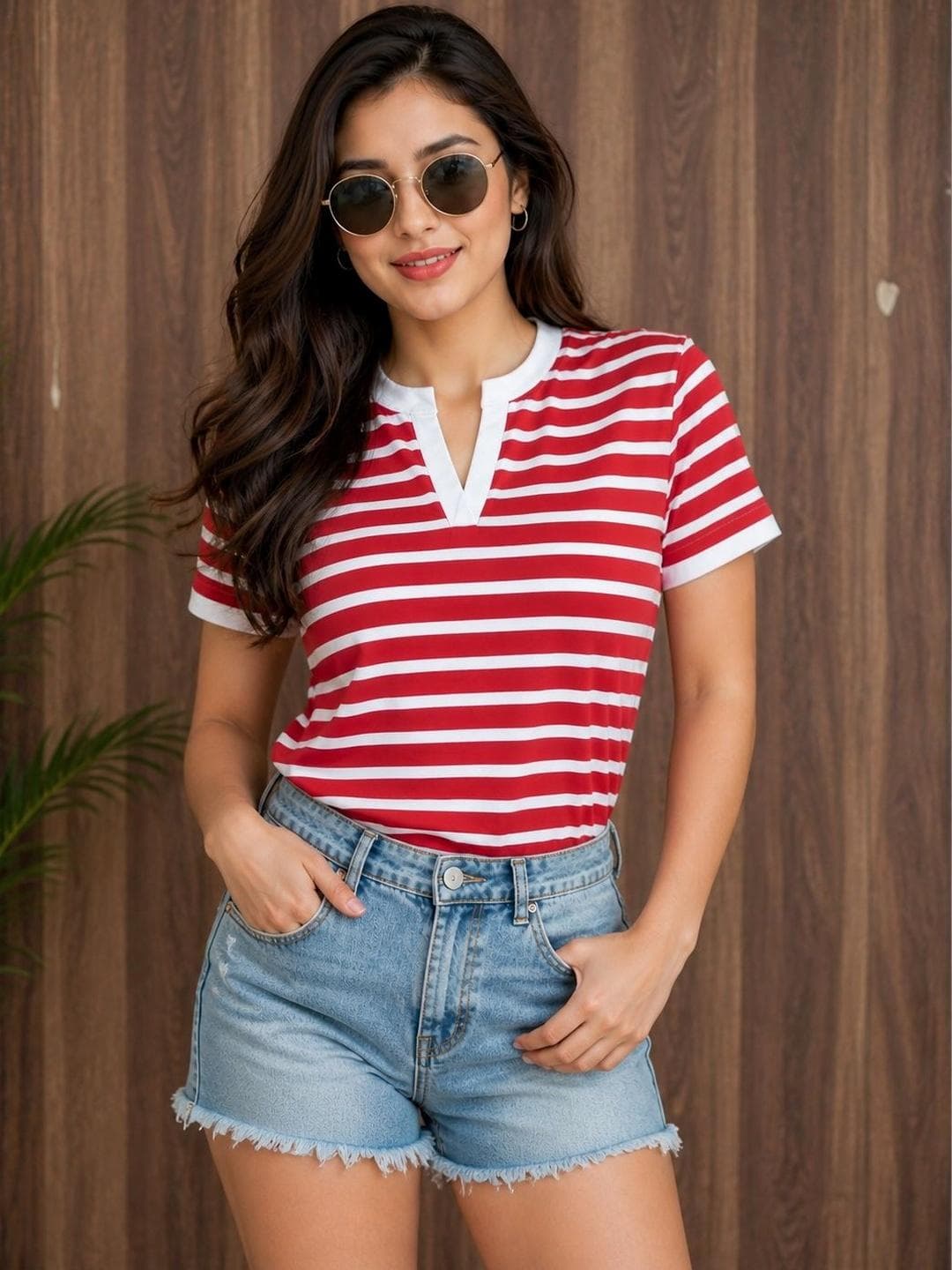 DressBerry Women Striped V-Neck Bio Finish T-shirt