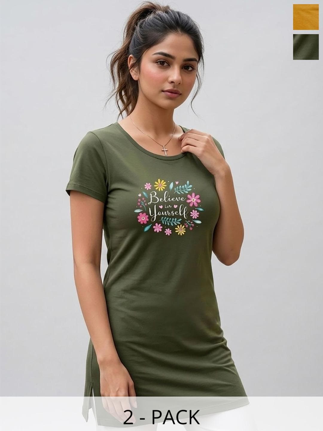The Roadster Lifestyle Co. Women Pack of 2 Printed Lounge Tshirts