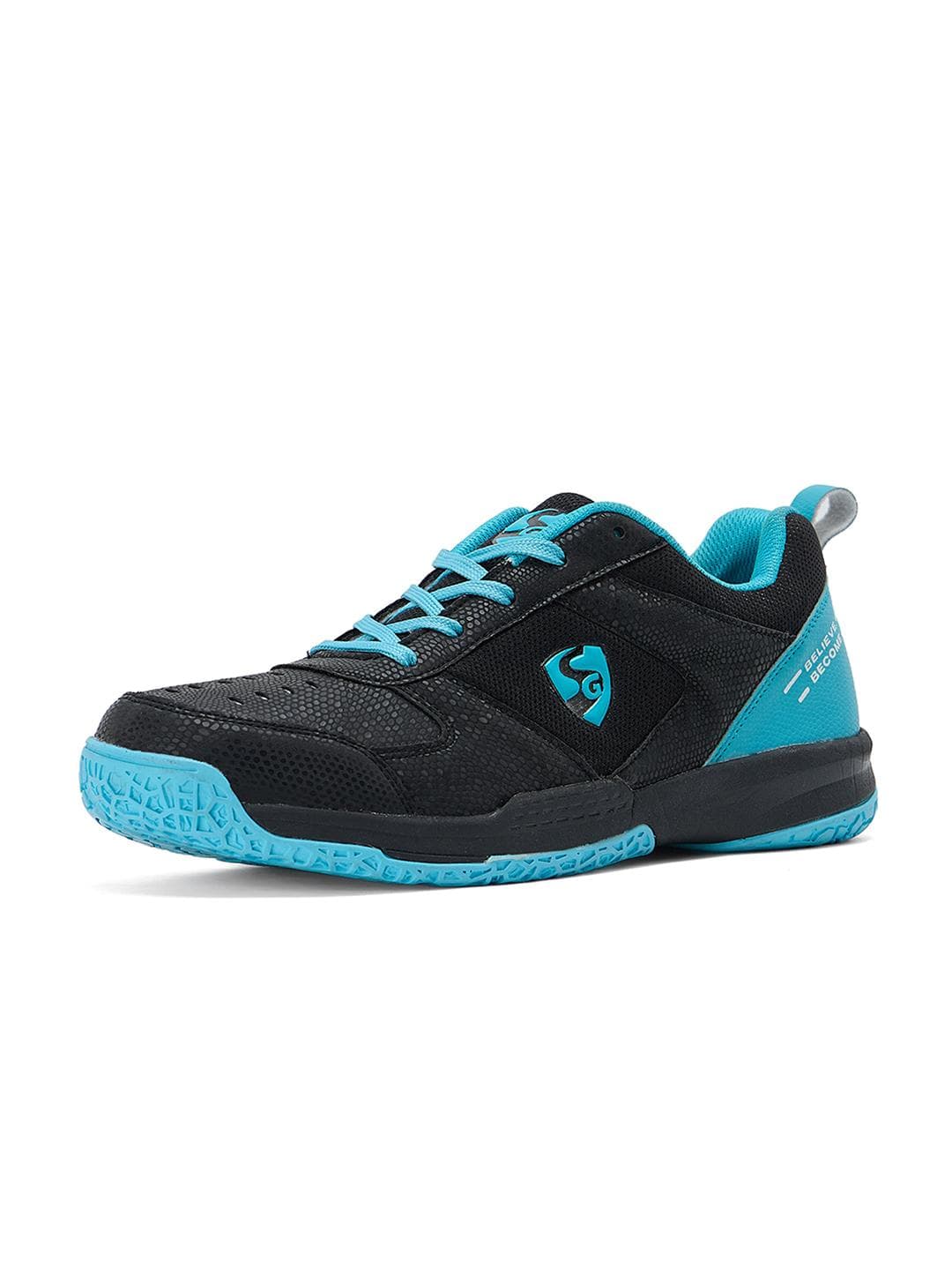 SG Court Pro Shoes Black-Cyan best for Badminton, Pickleball & Tennis Shoes