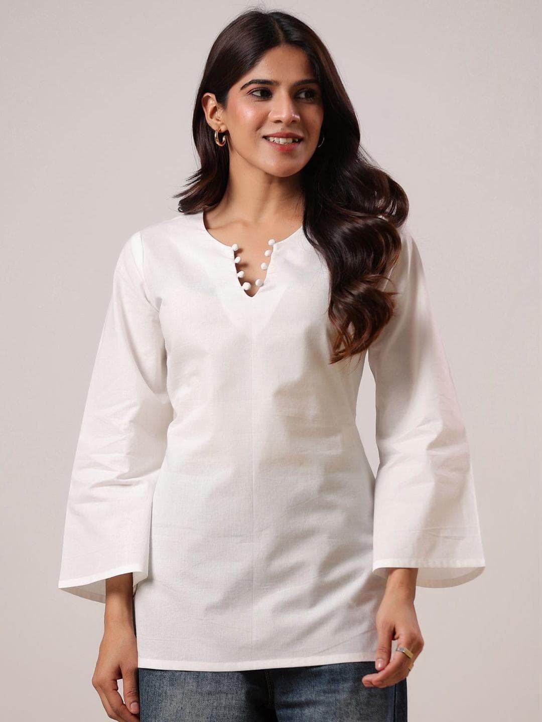 Rimeline V-Neck Flared Sleeves Pure Cotton Kurti