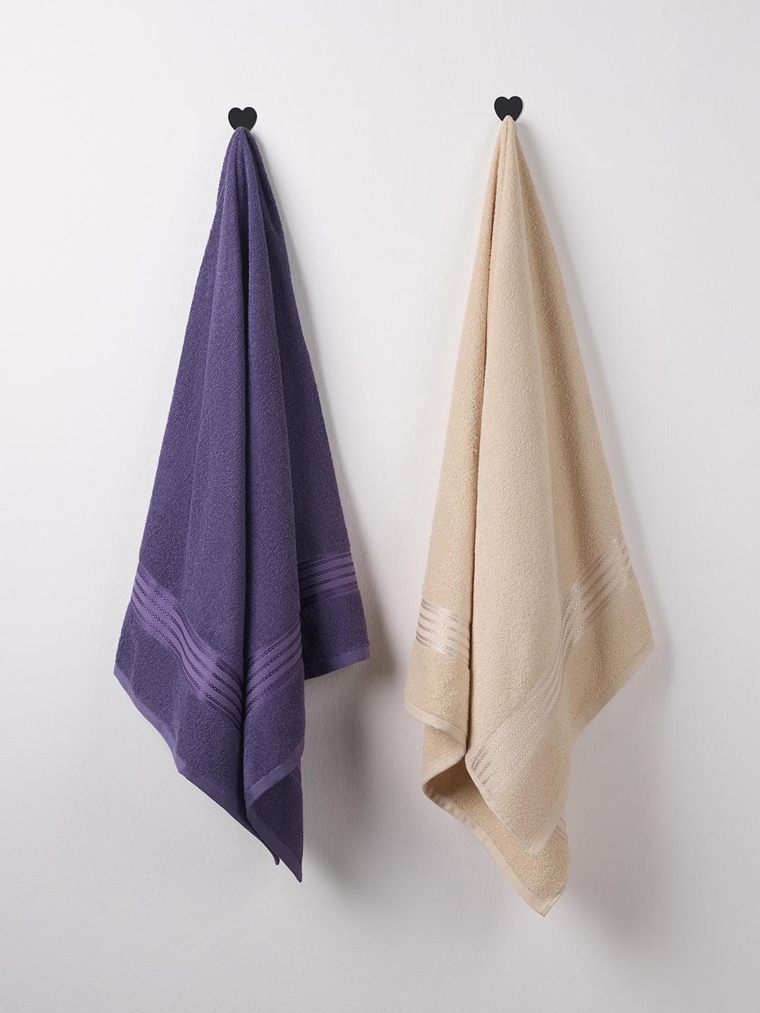 Himeya Purple & Beige 2 Pieces Pure Cotton 380 GSM Bath Towels