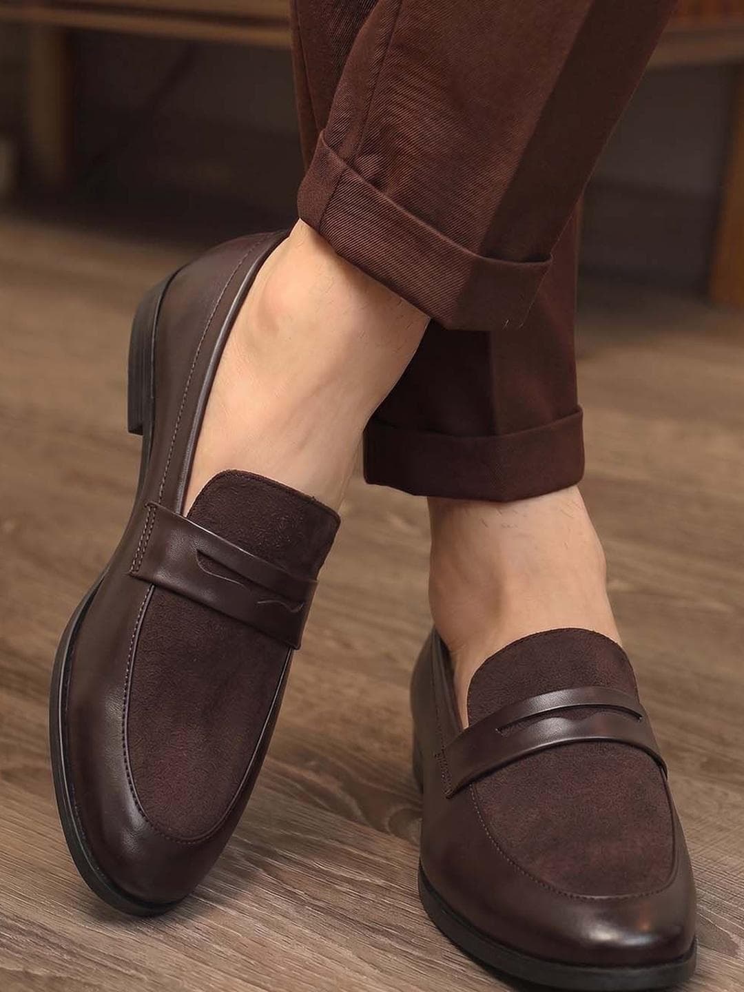 HERE&NOW Men Brown Round-Toe Formal Loafers