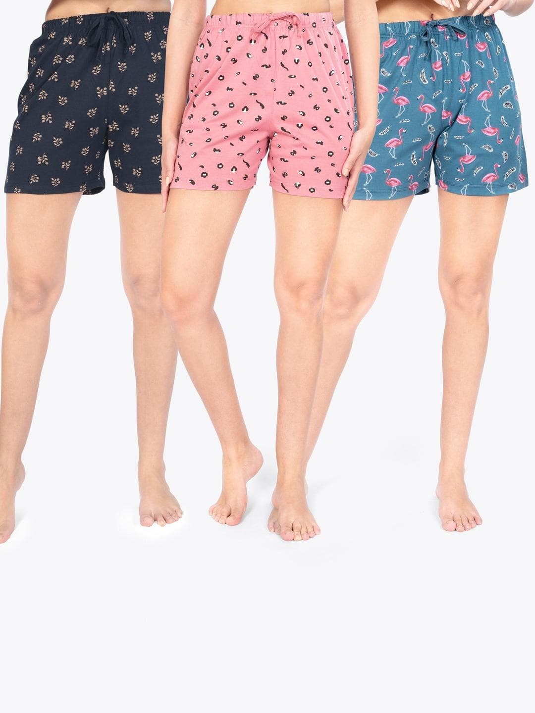 ariel Women Pack Of 3 Mid-Rise Printed Pure Cotton Lounge Shorts