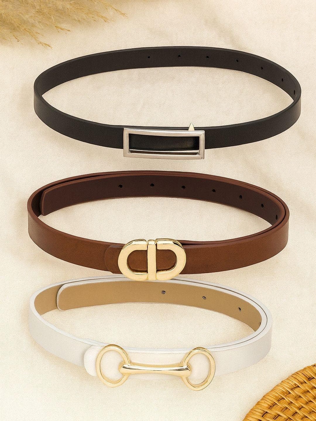 Buy CRUSSET Womens Set Of 3 Vegan Leather Waist Belts For Casual Formal Wear - - Accessories for Women