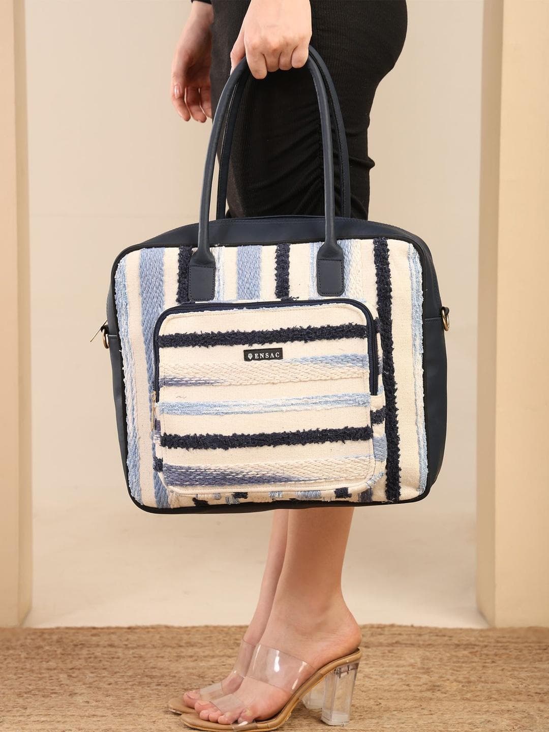 ENSAC Women Striped PU Laptop Bag
