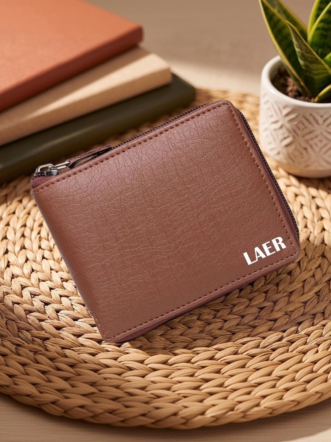 LAER Men Textured PU Zip Around Wallet