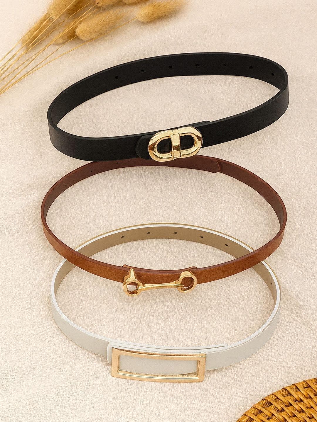 Buy CRUSSET Womens Set Of 3 Vegan Leather Waist Belts For Casual Formal Wear - - Accessories for Women
