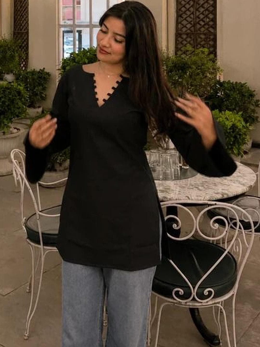 AAFAMI Women Bell Sleeves Pure Cotton Kurta