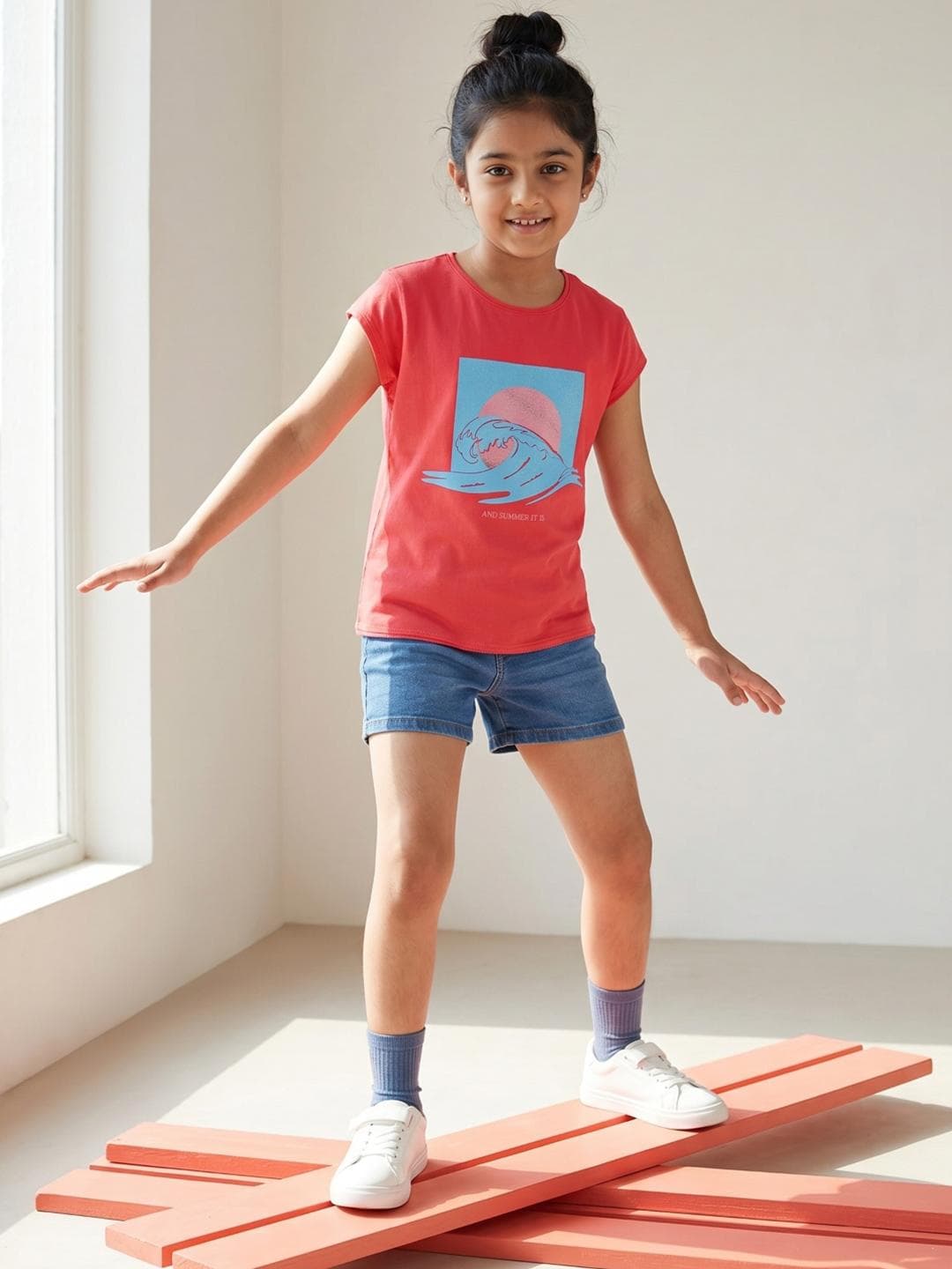 TALES & STORIES Girls Round Neck Short Sleeves Printed Cotton T-shirt