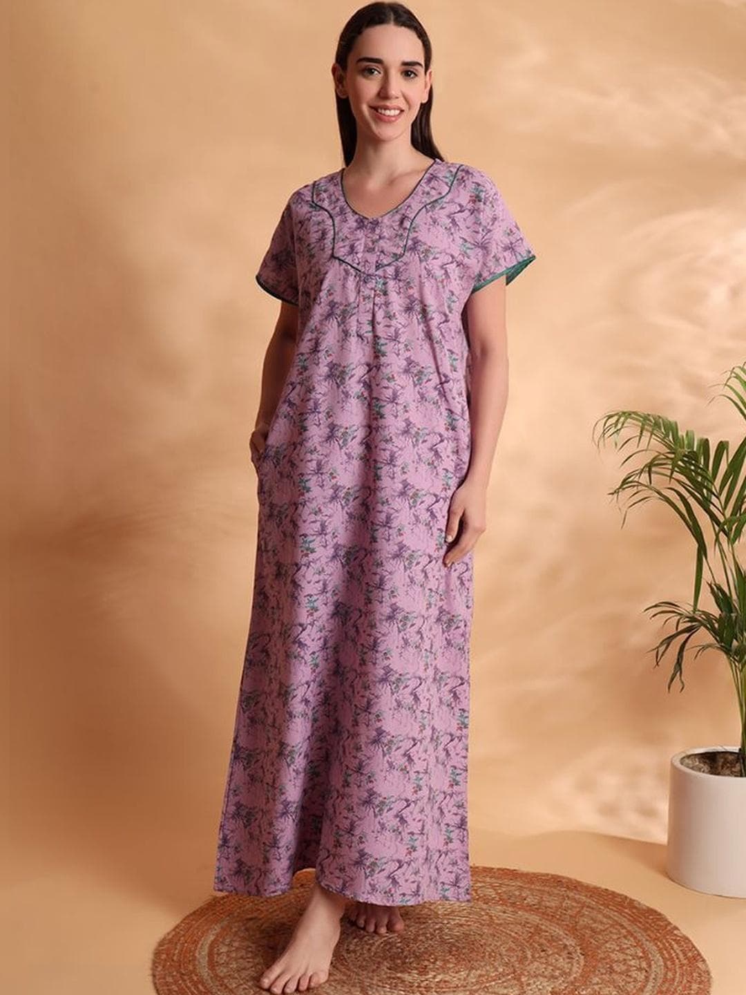 prathavastra Printed Maxi Nightdress