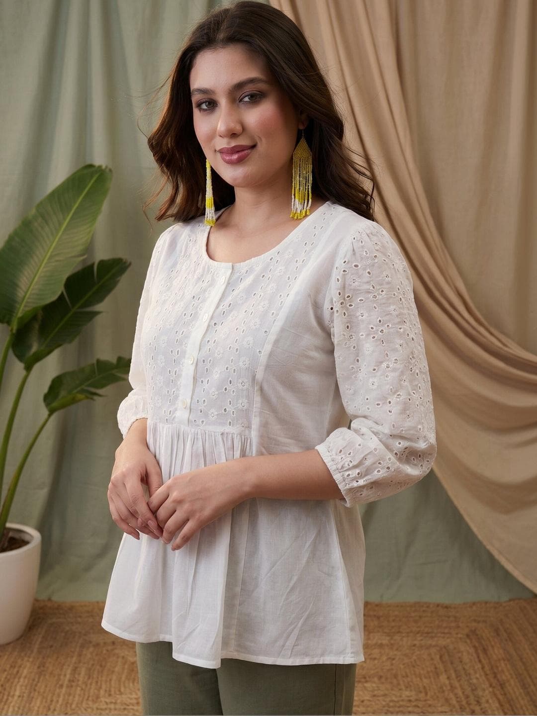 Sangria Ethnic Motifs Pure Cotton Round Neck A-Line Short Kurtis