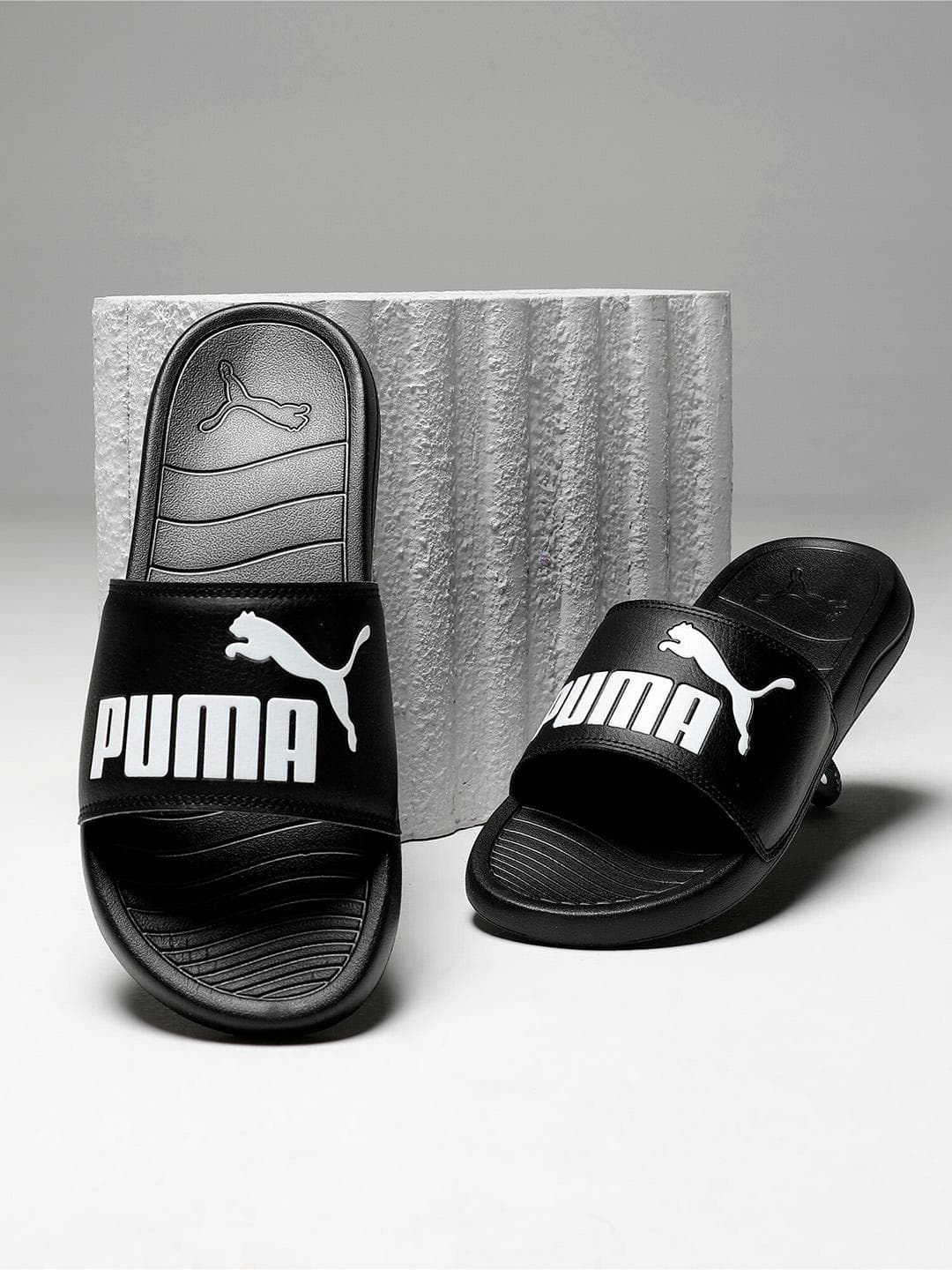 Puma Unisex Black Printed Popcat 20 Sliders