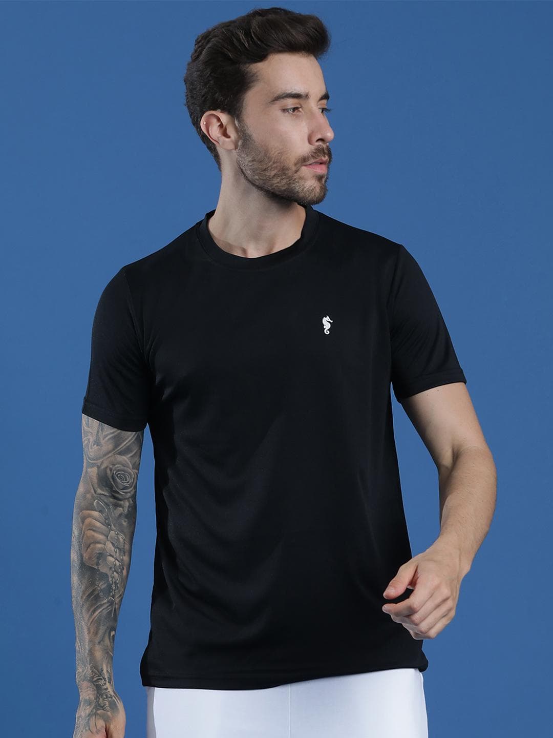Eppe Men Black Tee Round Neck Half Sleeve Polyester Dry Fit T-shirt
