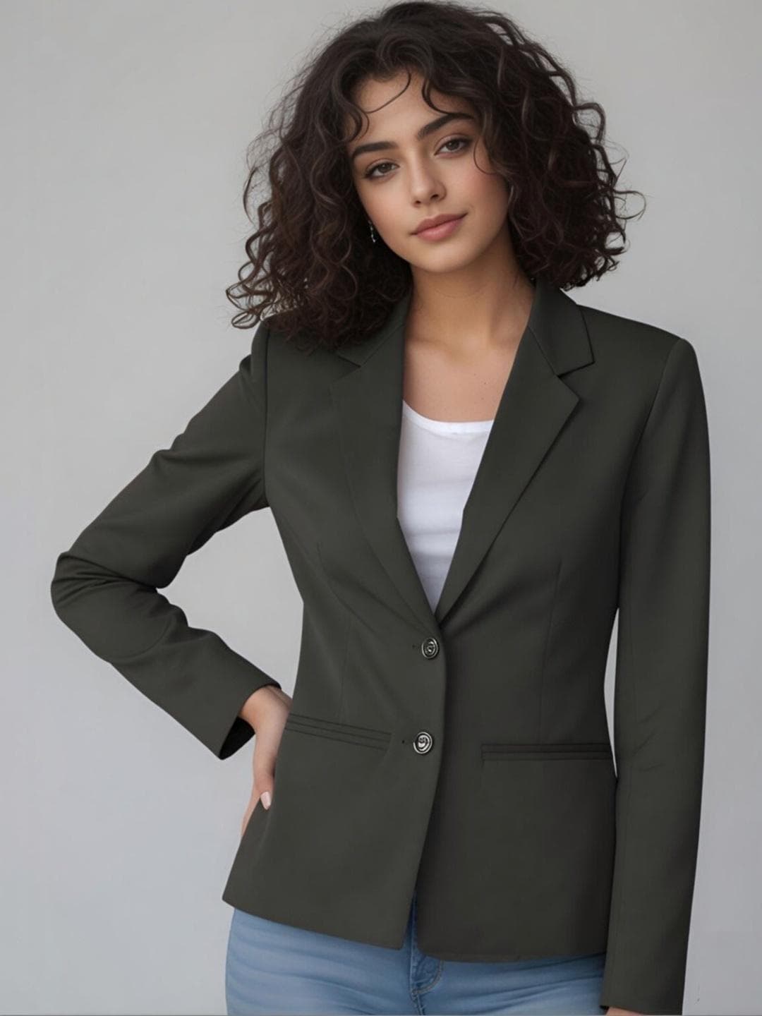 BAESD Women Notched Lapel Collar Single-Breasted Formal Blazer