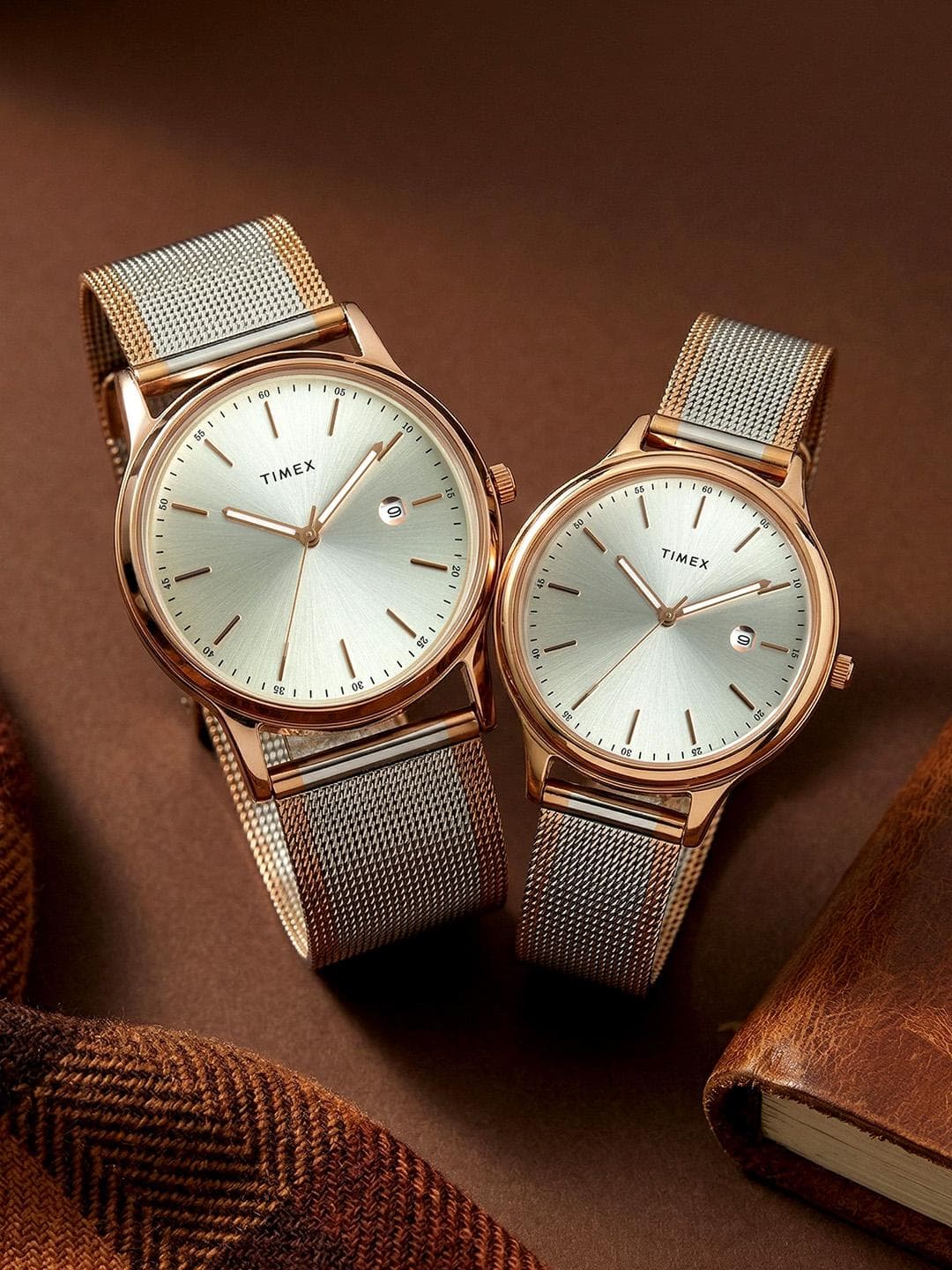 Timex Round 39mm Beige Dial Analog Pair Watch - TW00ZR513