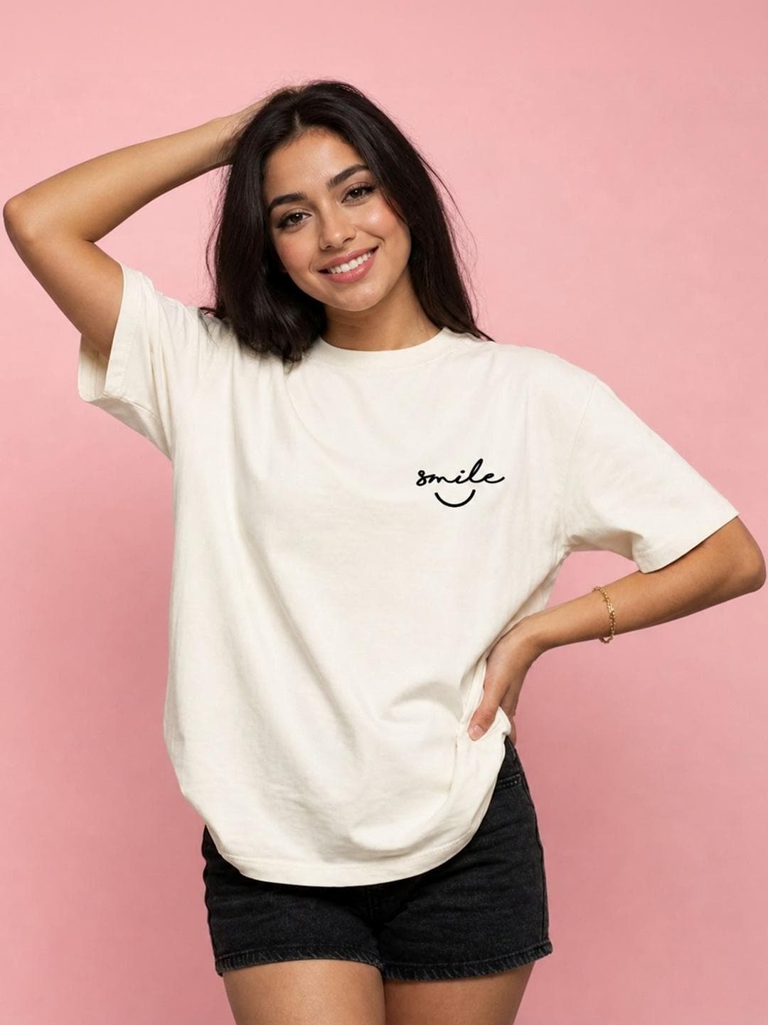 The Roadster Lifestyle Co. Printed Pure Cotton Round Neck Oversized Tshirt