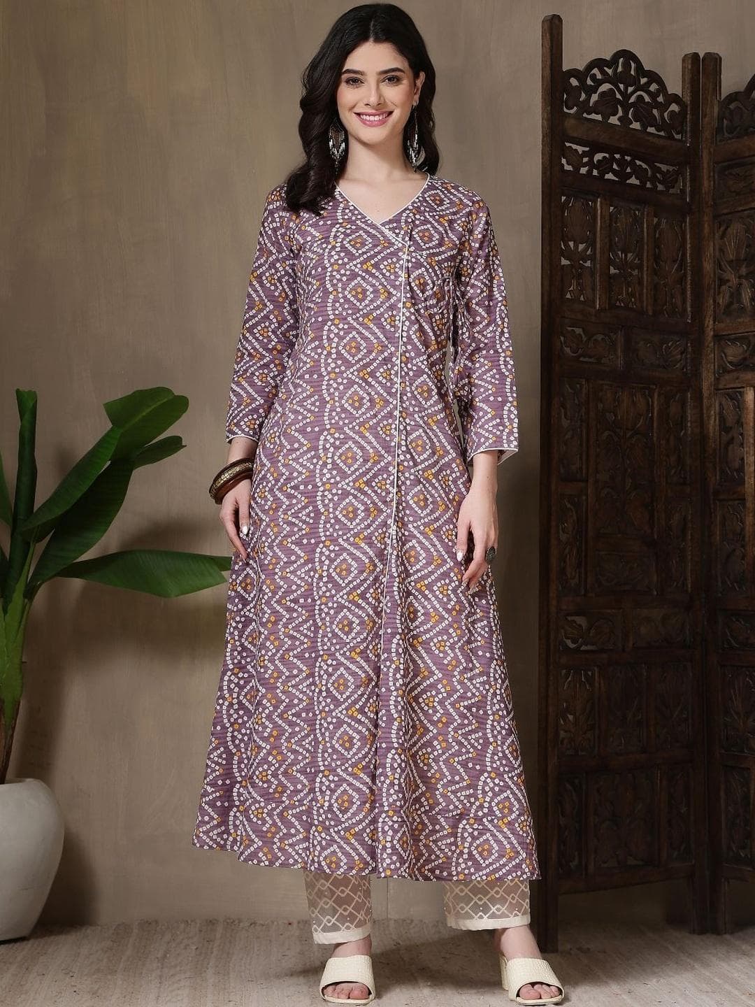 Kalphem Women Bandhani Printed Anarkali Kurta