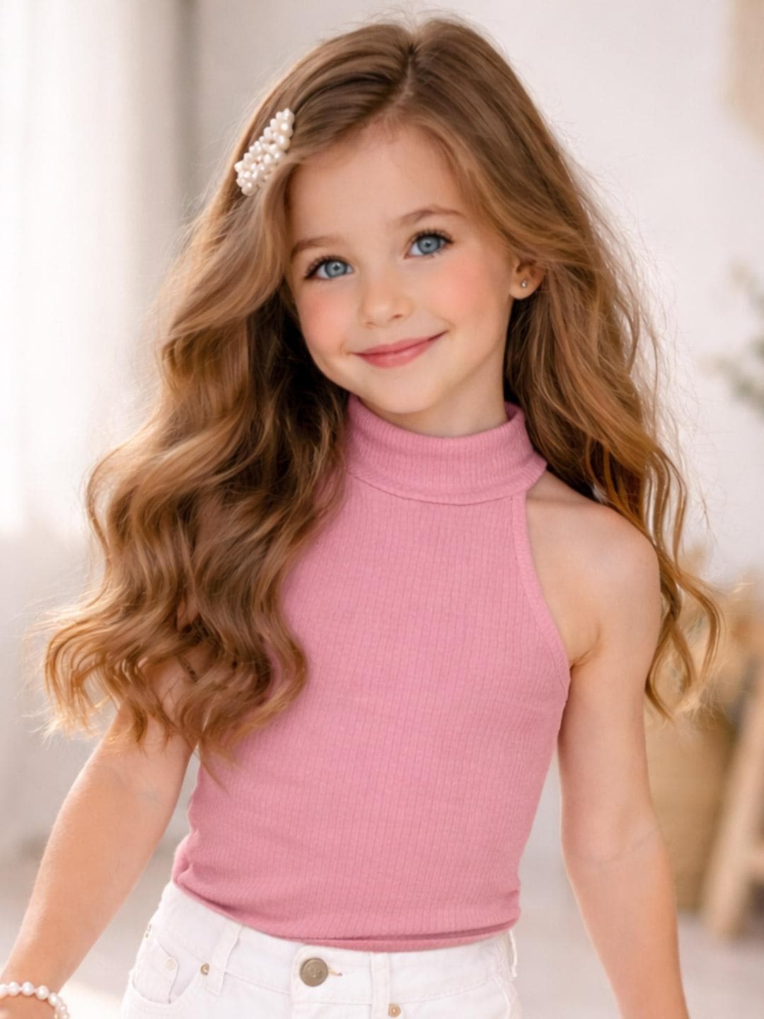 Ninas Girls Pink Cotton Blend Tops