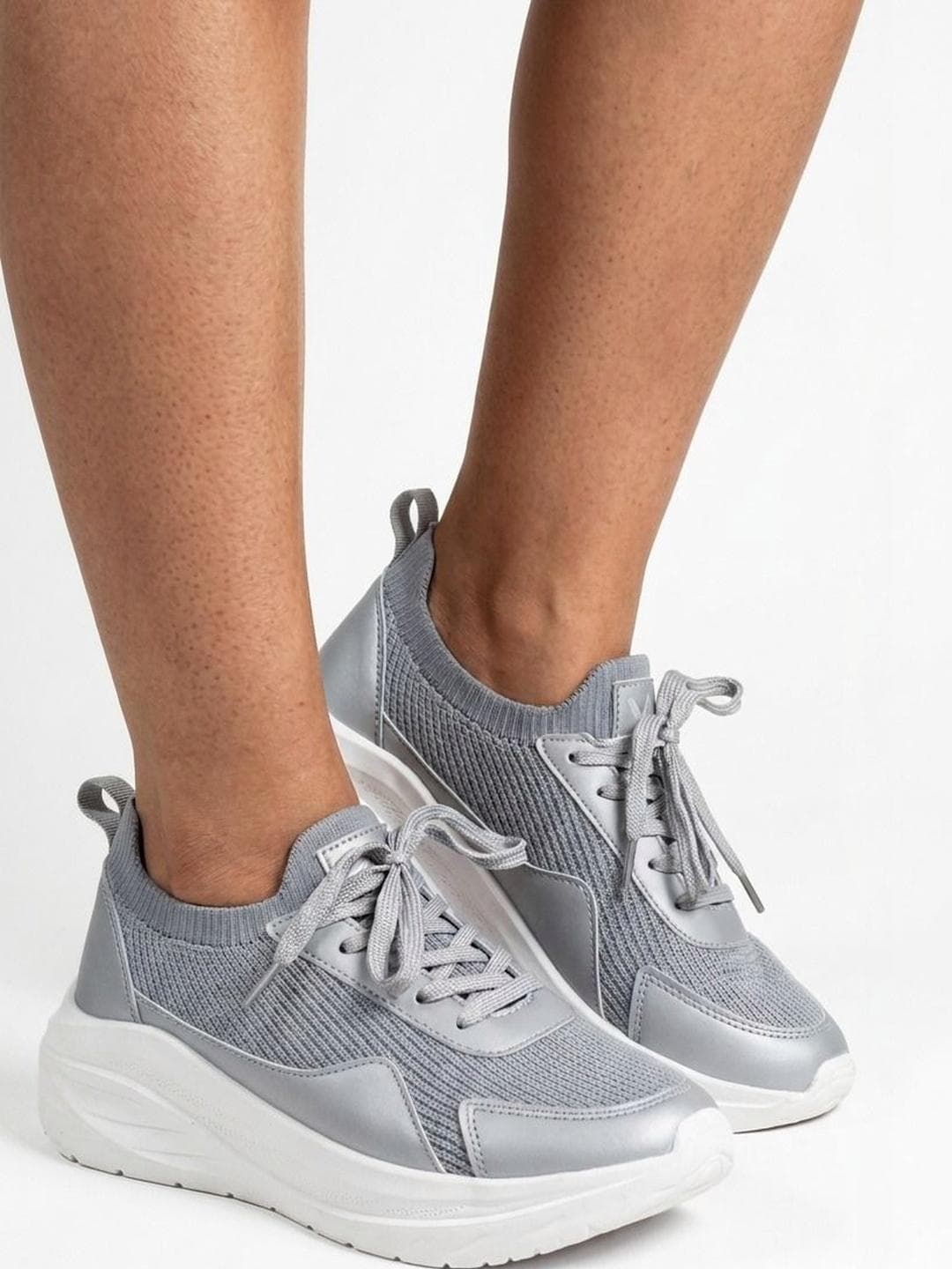 OMIZOO Women Wide-Fit Grey Knit Sneakers