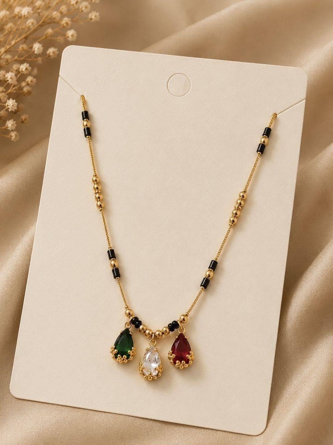 Zeviel Gold-Plated Artificial Stones and Beads Mangalsutra