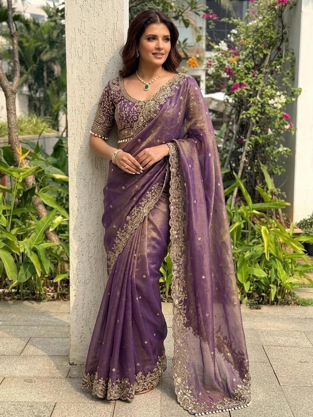 Sangria Embellished Embroidered Sequinned Sarees With Unstitched Blouse Piece