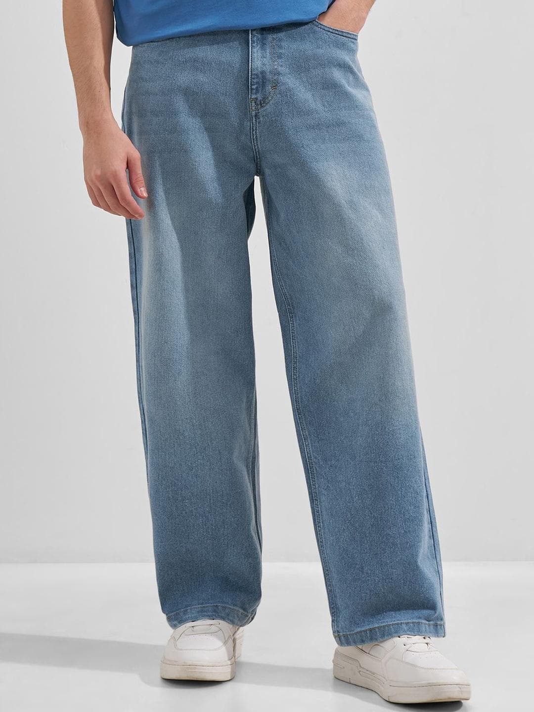 HIGHLANDER Men Blue Solid Washed Baggy Jeans