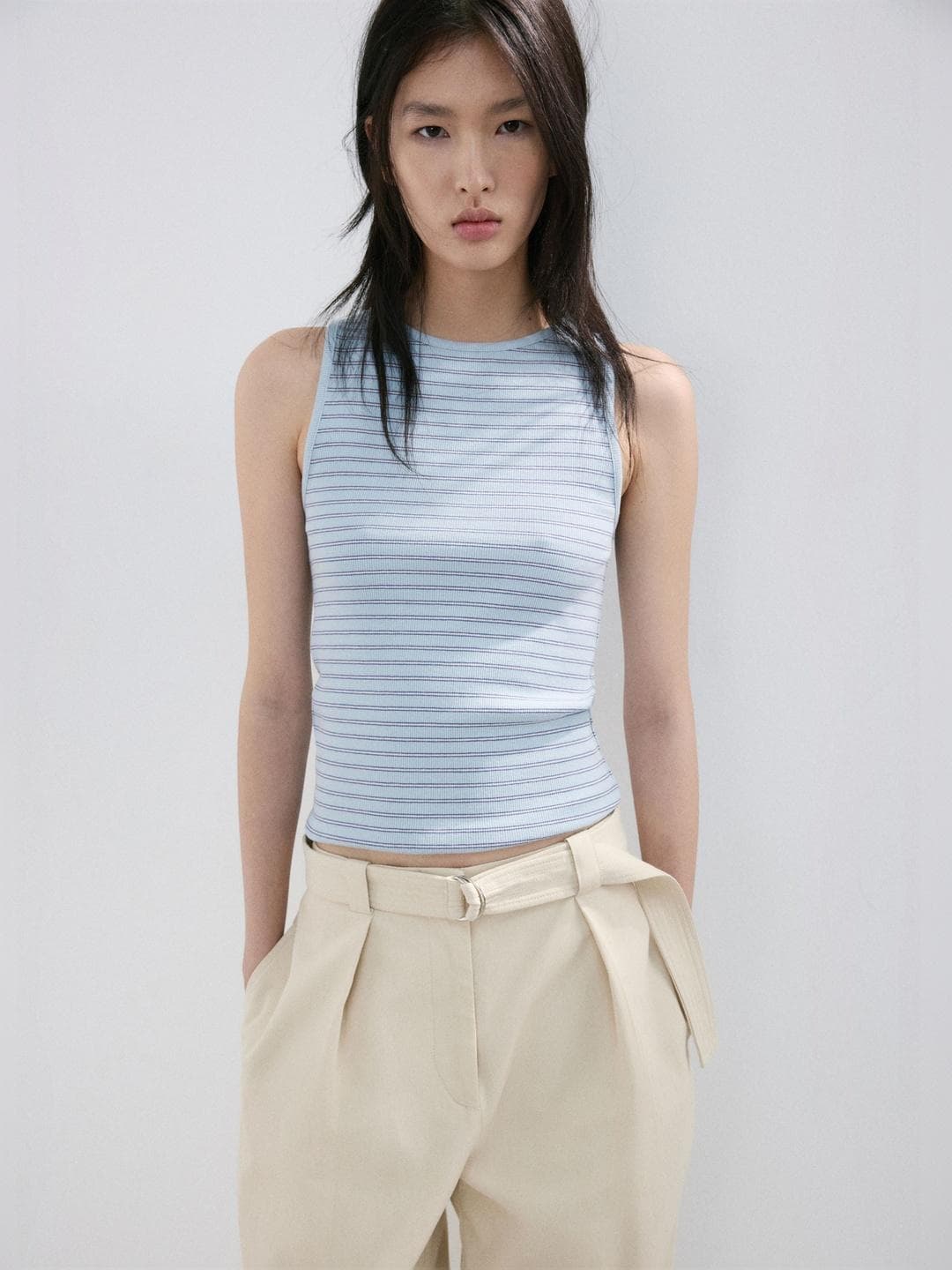 MANGO Striped Sleeveless Top