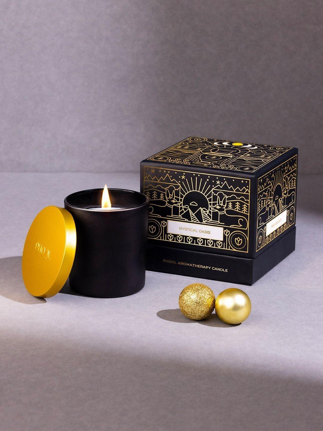 Buy Phool Mystical Oasis Scented 1 Wick Oudh And Cinnamon Solid Geometric Regular Jar Candles - - Home for Unisex