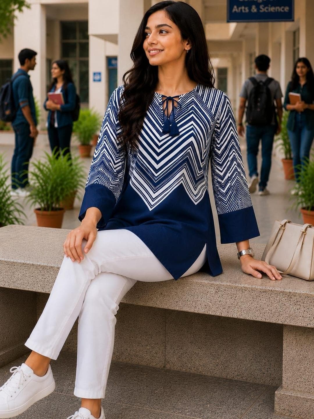 ROSHNI Women Geometric Printed Round Neck Rayon Regular Kurti