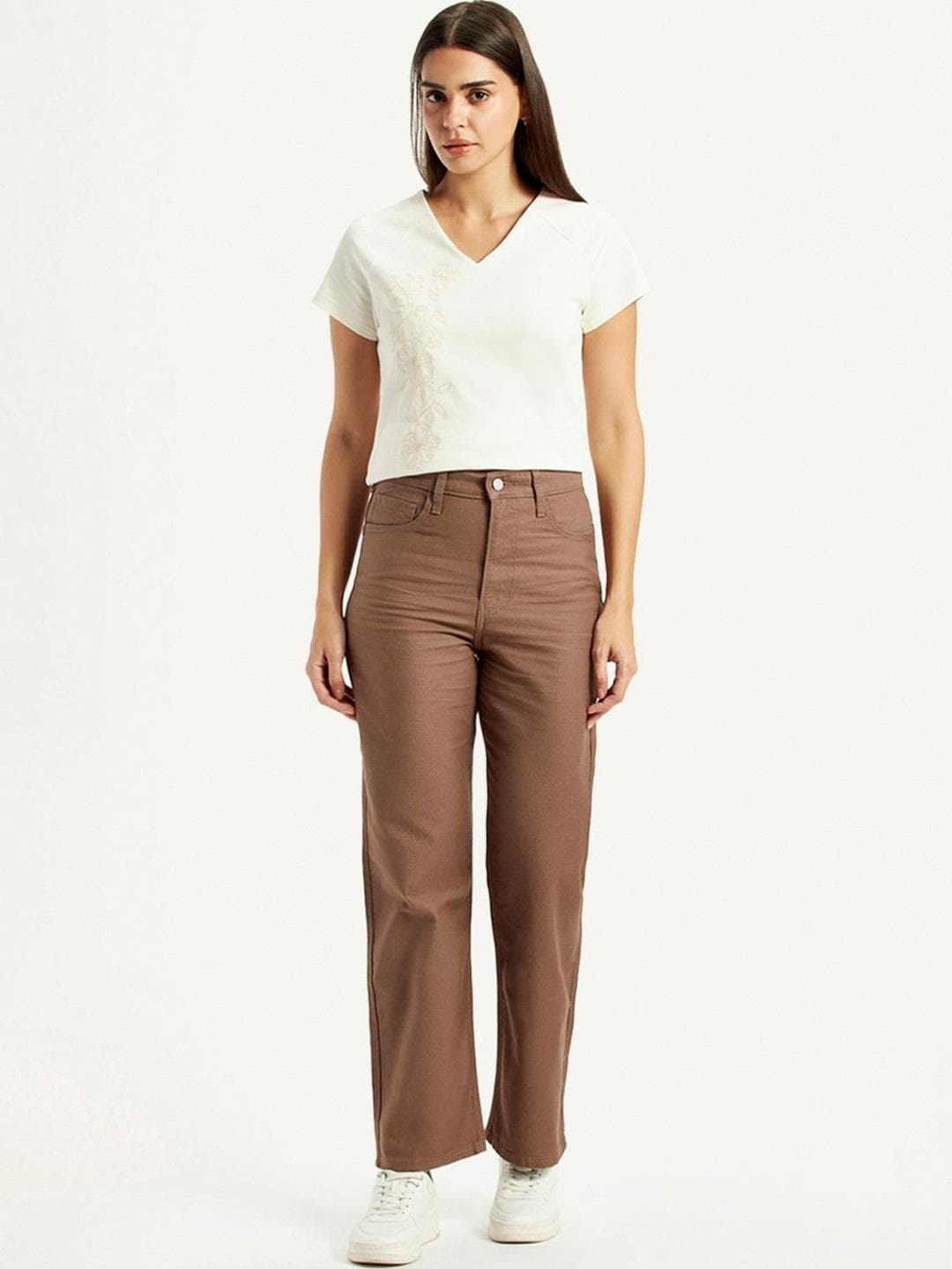 Levis Women's Brown Ribcage Straight Fit High Rise Jeans