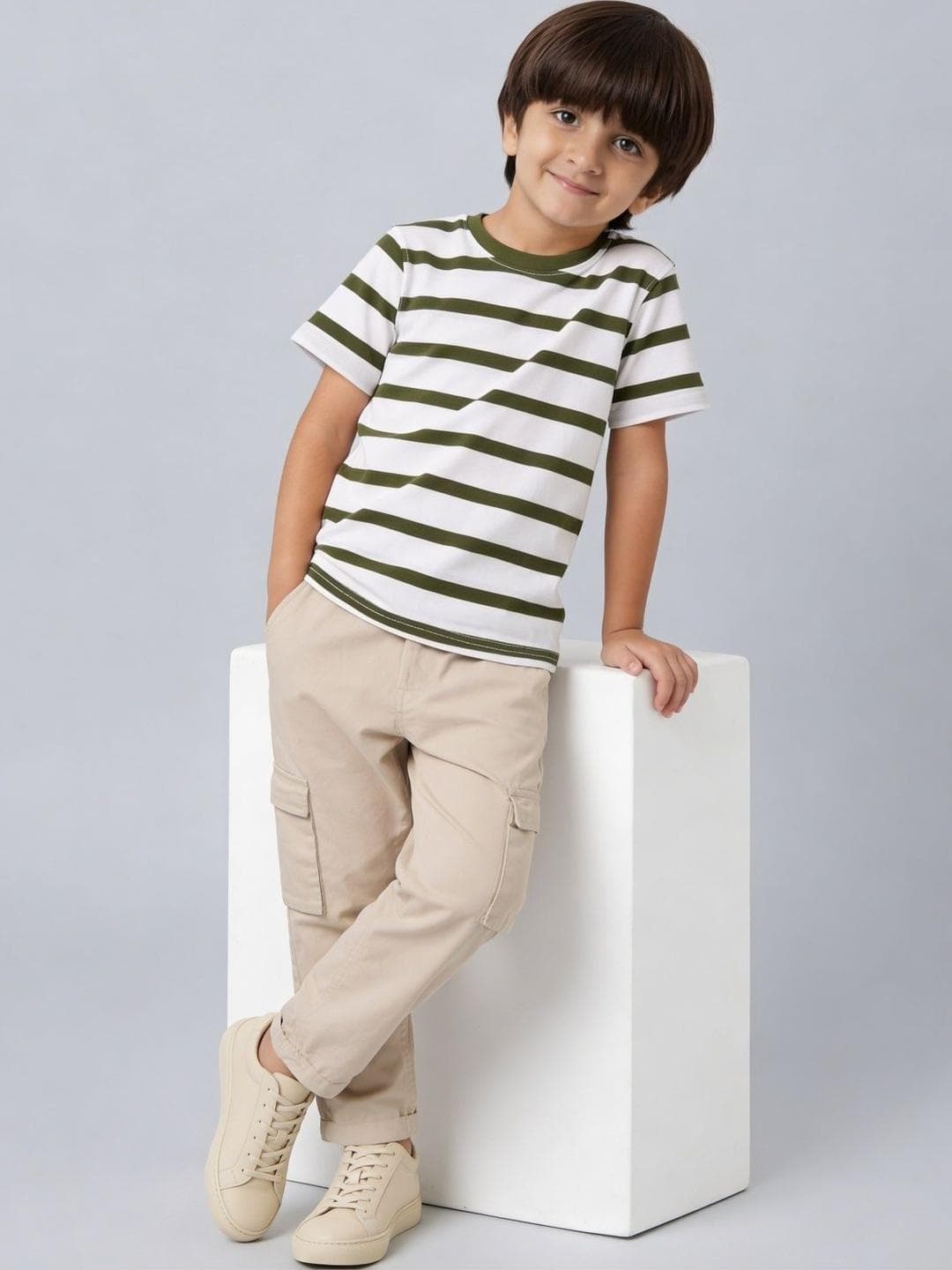 Pantaloons Junior Boys Striped Monochrome T-shirt