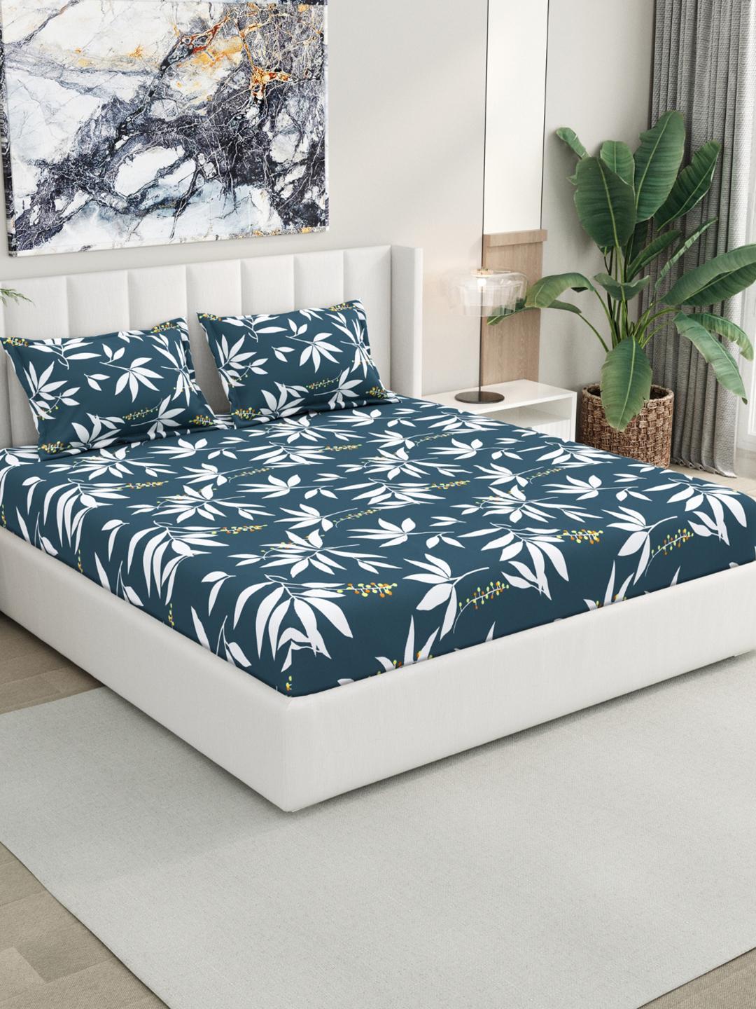 Buy RIVERMOOR Navy Blue 200 TC Double Bedsheet With 2 Pillow Covers - - Home for Unisex