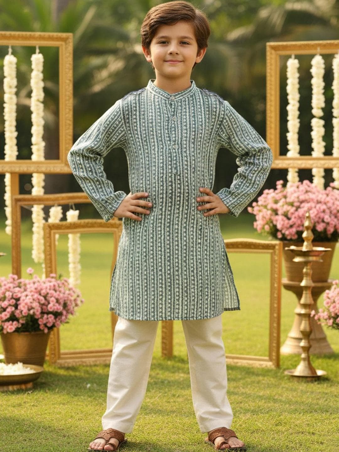 Cutiekins Boys Striped Printed Regular Above Knee Kurta with Pyjamas