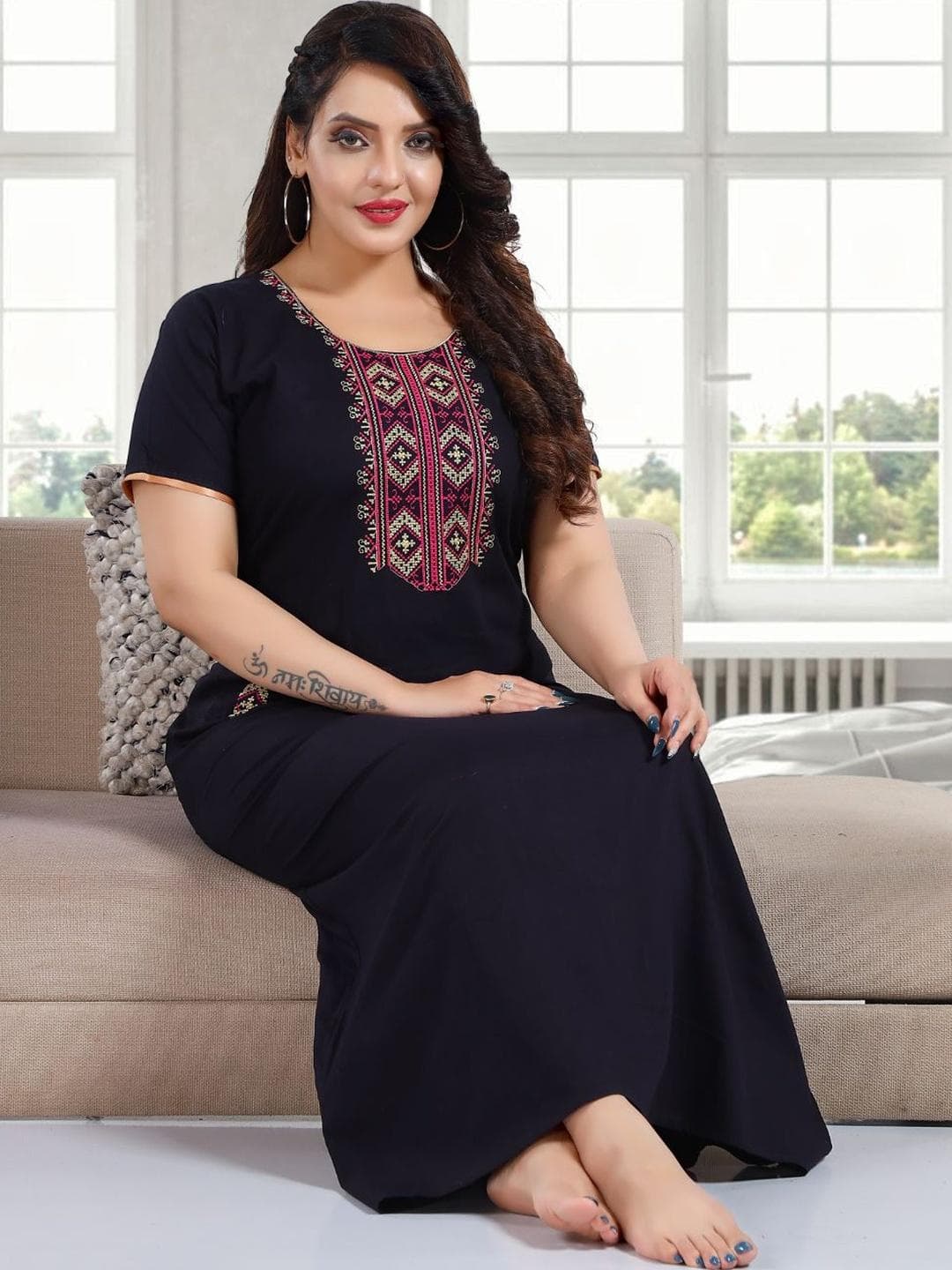 TRUNDZ Printed Maxi Nightdress