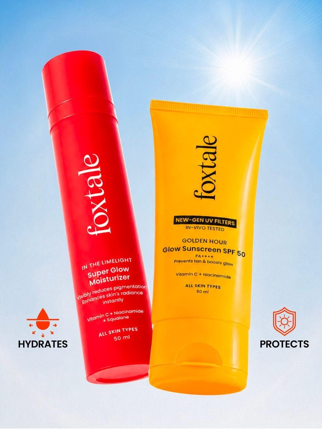 Buy FoxTale Set Of 2 Hydrate & Protect Duo Nourishing Glow Moisturizer & Sunscreen 50ml Each - - Personal Care for Unisex