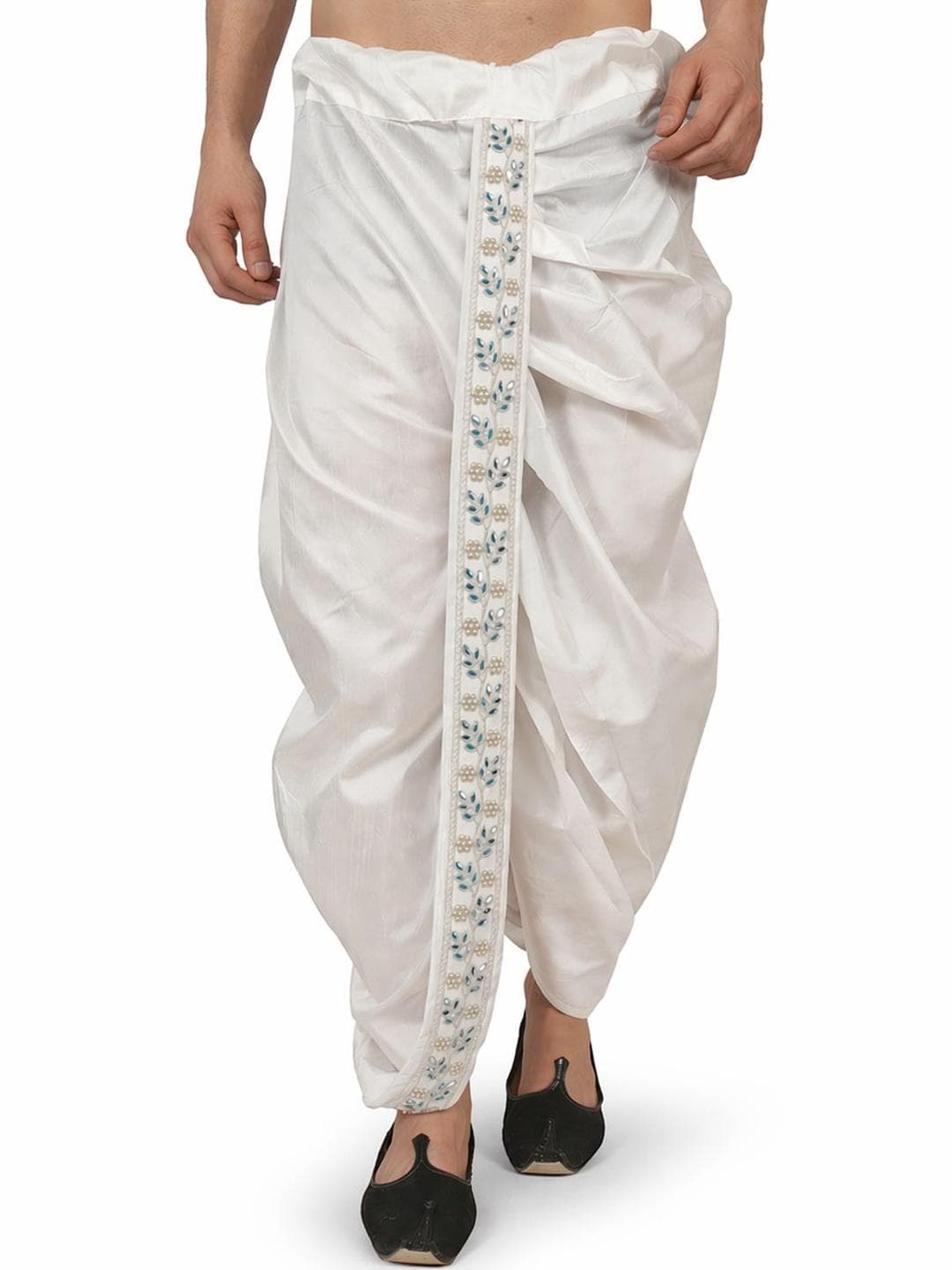 FANZI Men Embroidered Silk Blend Dhoti Pants Dhotis