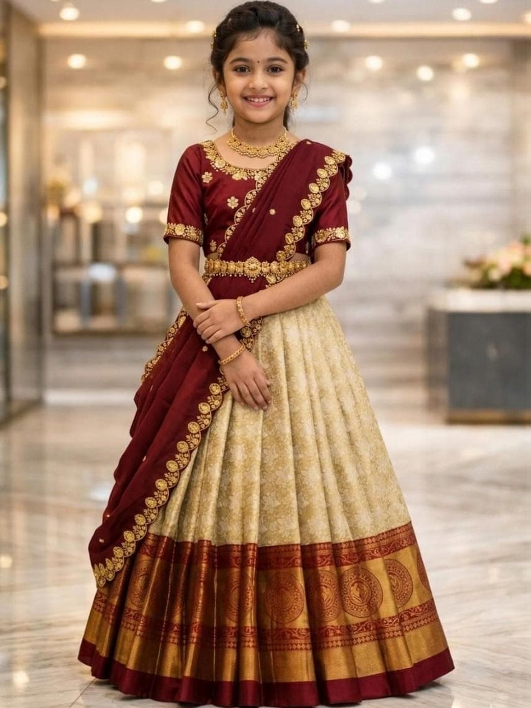 KALINI Girls Embellished Ready to Wear Lehenga & Blouse With Dupatta