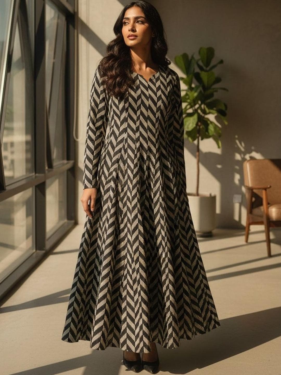 flipFabric Women Chevron Printed Anarkali Kurta