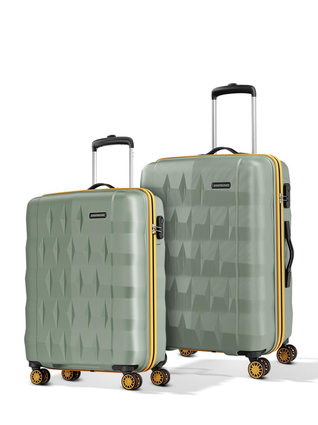 Aristocrat Comet Green Set of 2 Small & Medium Hard 56 & 66cm Trolley Bag with Smooth 8-Wheel