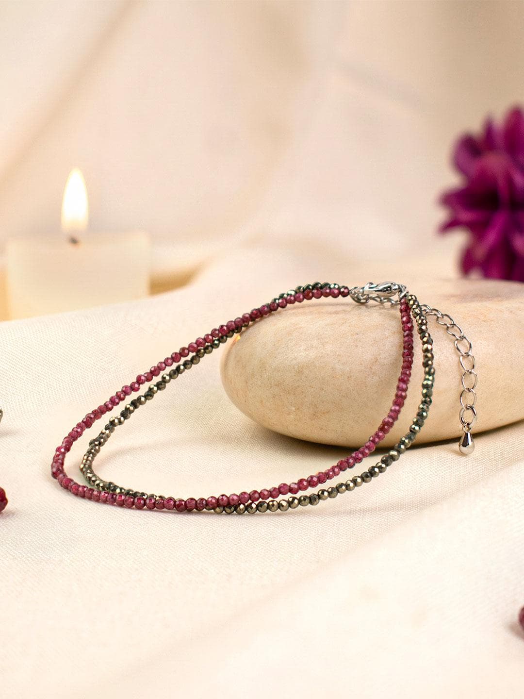 Astrotalk Double Layered Pyrite And Garnet Anklet
