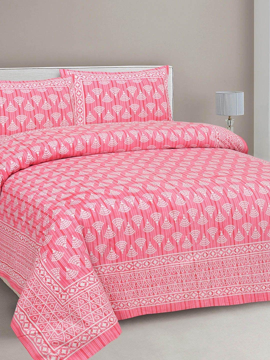 Buy CLOTHOLOGY Rani Pink Geometric Fan The Pankhi Heritage 180 TC Cotton King Bedsheet With 2 Pillow Cover - - Home for Unisex