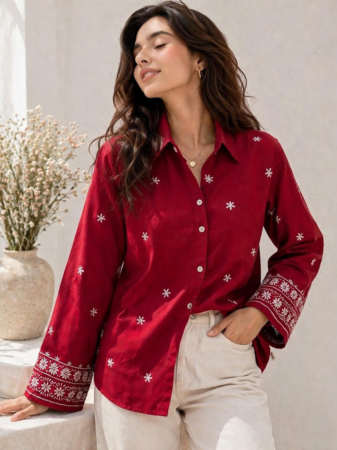 Tzelynn Floral Printed Pure Cotton Casual Shirt