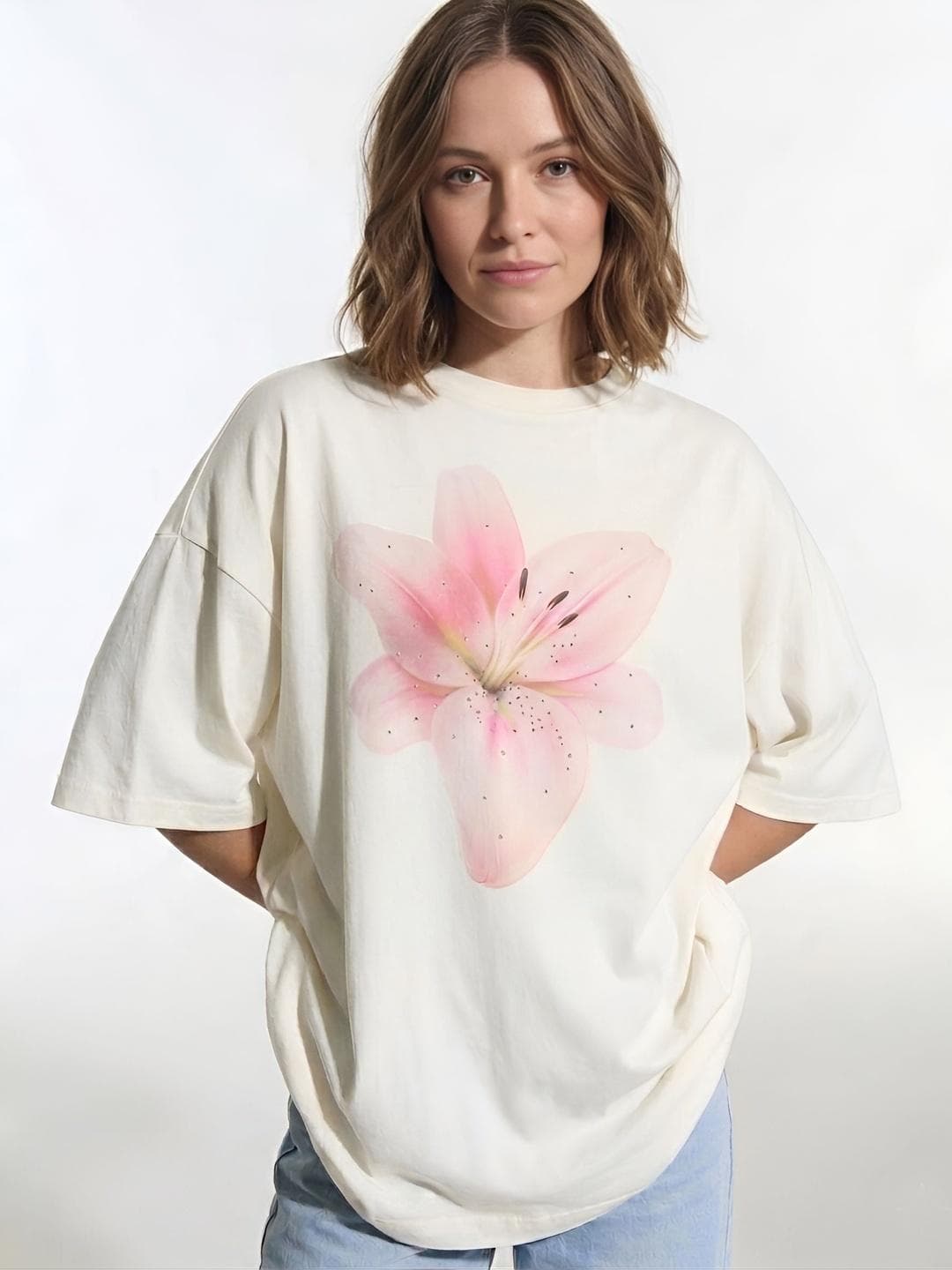 SMARTEES Women Floral Printed Drop-Shoulder Sleeves T-shirt